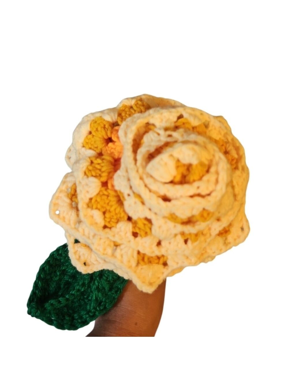 Hand Crafted Yellow Rose Granny Square Alpaca Yarn Decor